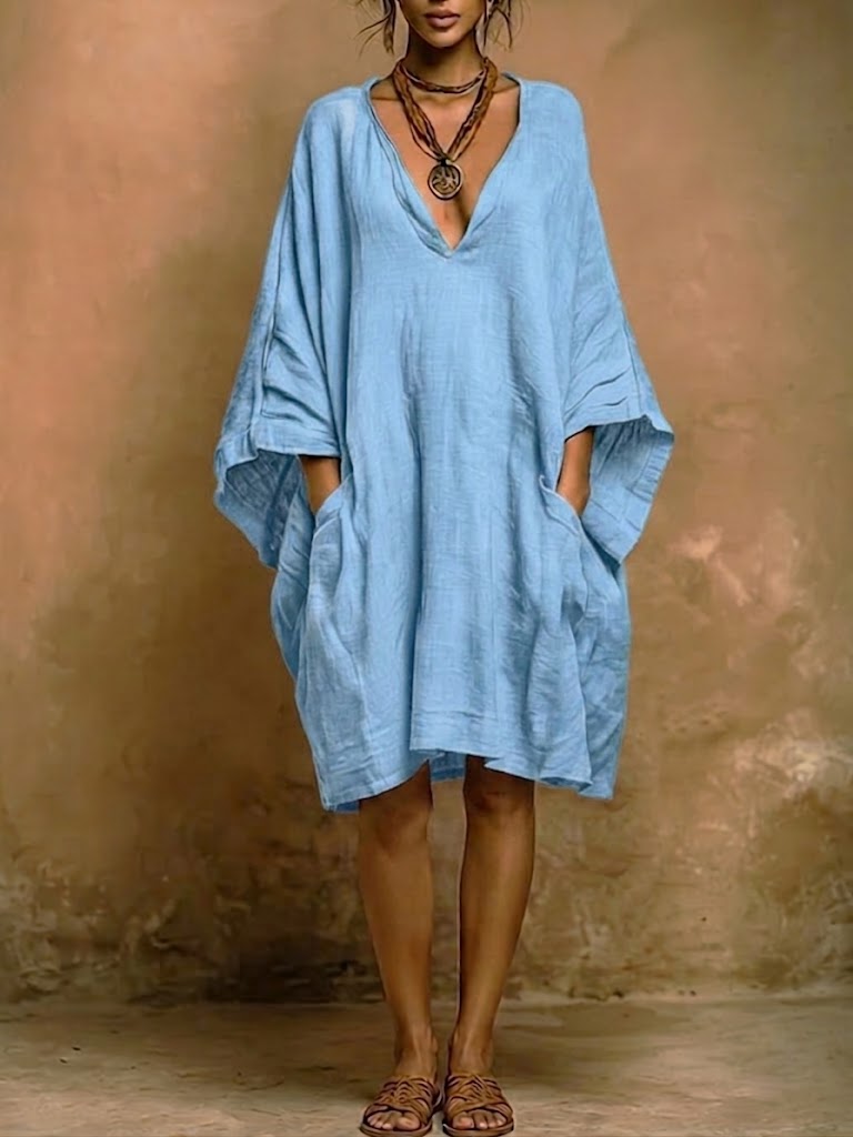 Abito casual in lino e cotone dalla vestibilità ampia